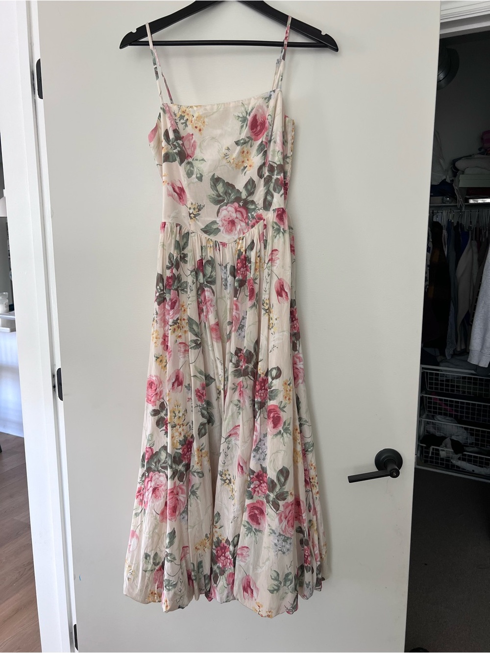 Abercrombie & Fitch Floral Midi Dress - Ivory with Pink & Green - Picture 2 of 4